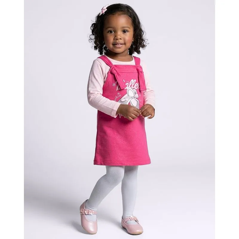 Conjunto Salopete Bebê Curto Com Estampa Ballet Rosa 2