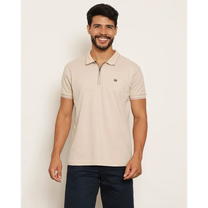 Camisa Polo Masculina Piquet Manga Curta Bege P