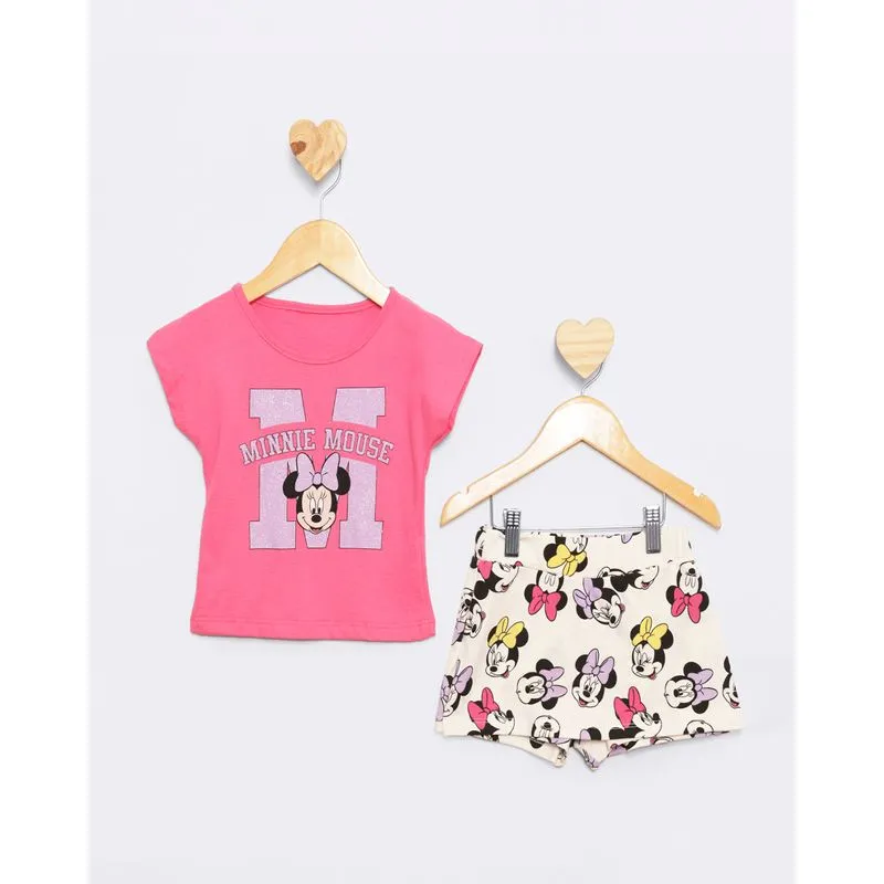 Conjunto Bebê Disney Minnie Manga Curta Rosa 3