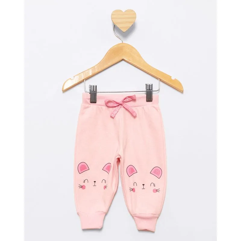 Calça Moletom Bebê Peluciada Jogger Com Glitter Rosa M