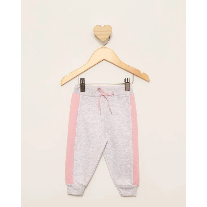 Calça Moletom Bebê Peluciada Jogger Com Recortes Cinza M