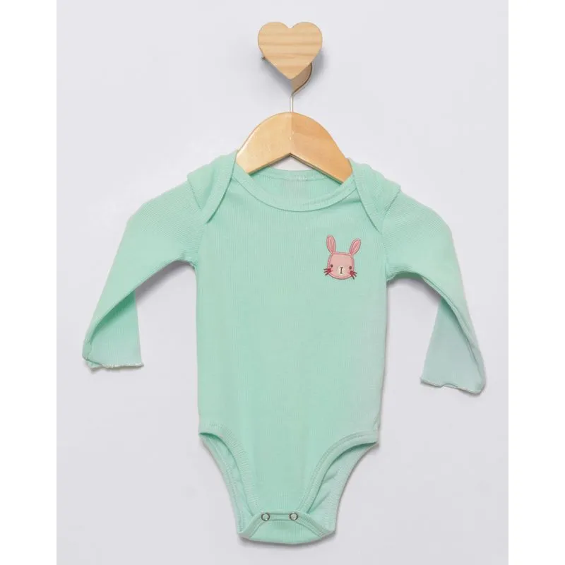 Body Bebê Manga Longa Bordado Coelhinho Verde G