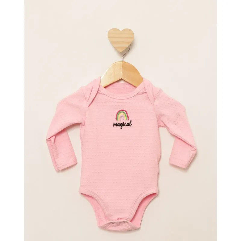 Body Bebê Manga Longa Texturizado Bordado Frontal Rosa P