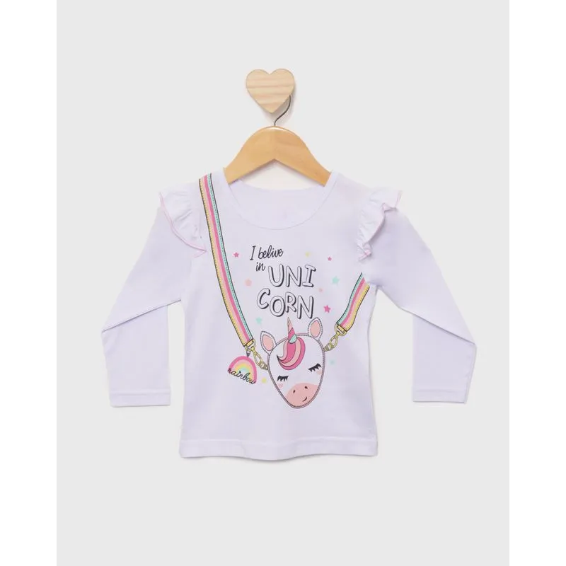 Blusa Bebê Estampa Unicórnio Manga Longa Branca 1