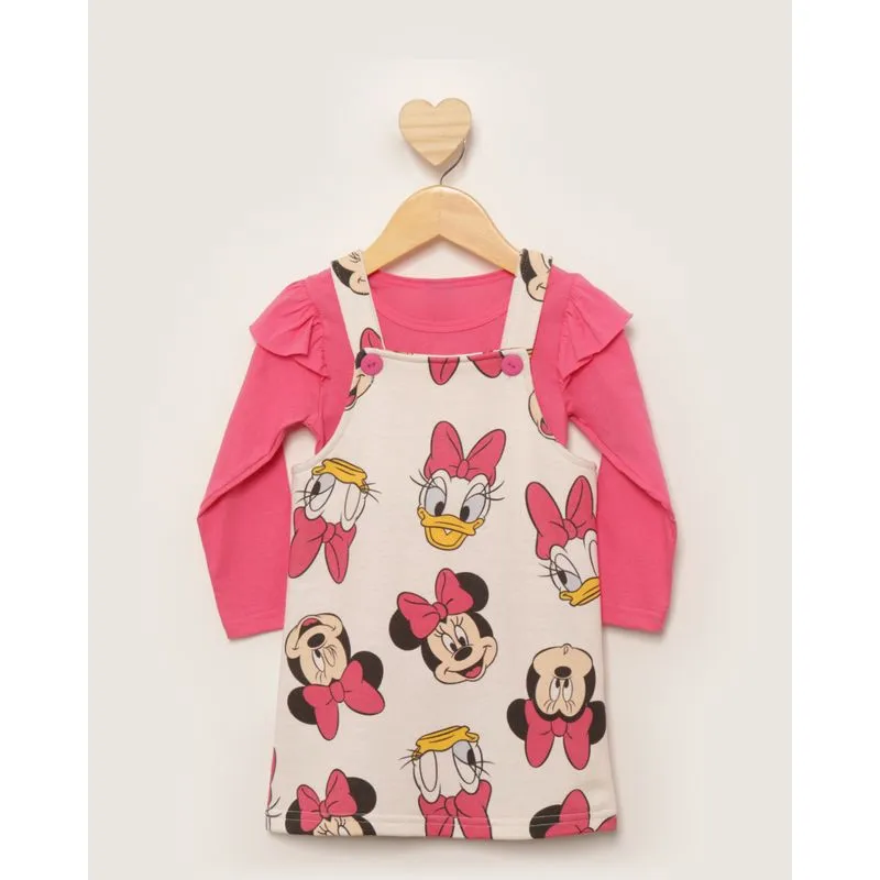Conjunto Salopete com Blusa Manga Longa Bebê Disney Minnie E Margarida Bege 3