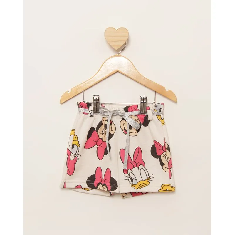 Short Bebê Curto Disney Estampada Minnie E Margarida Bege 1