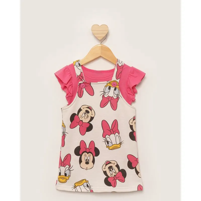 Conjunto Salopete com Blusa Manga Curta Bebê Disney Minnie E Margarida Bege 3