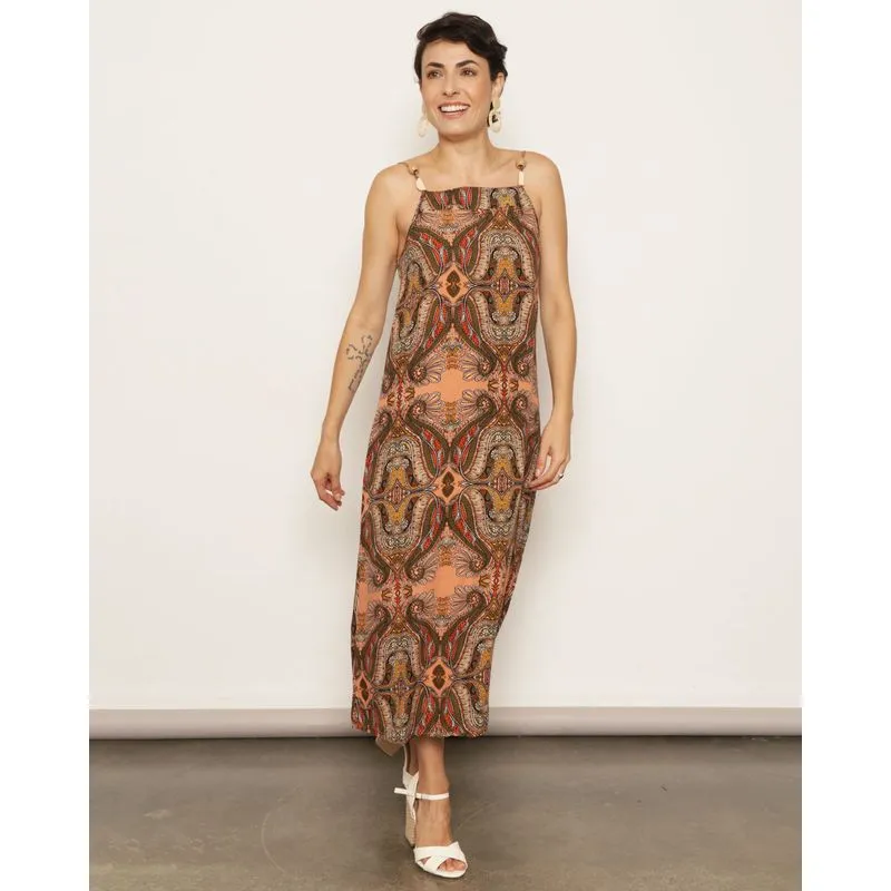 Vestido Feminino Berry & Co. Midi Alcinha Estampado Verde GG