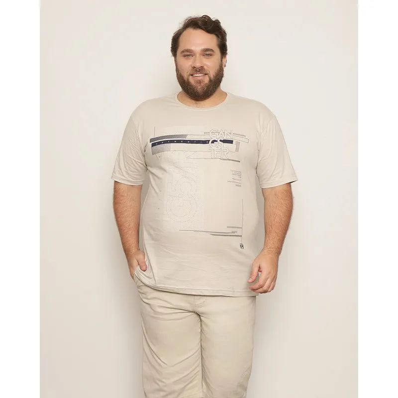 Camiseta Masculina Plus Size Gangster Estampa Bege G1