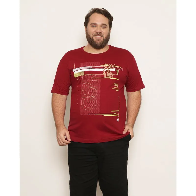 Camiseta Masculina Plus Size Gangster Estampa Vinho G3