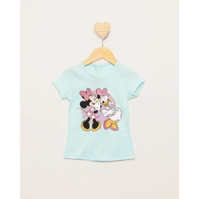 Camiseta Bebê Menina Disney Minnie e Margarida Manga Curta Verde 3