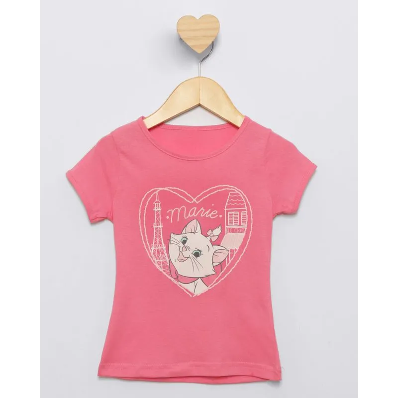 Camiseta Bebê Disney Marie Manga Curta Rosa 1