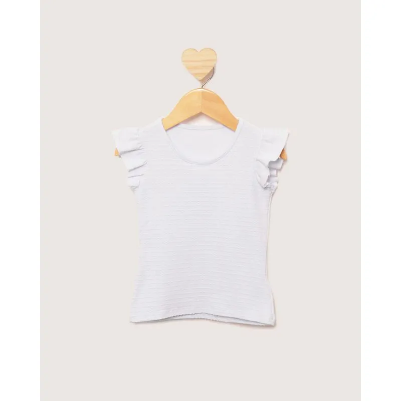 Blusa Bebê Texturizada Manga Curta Babado Branco 2