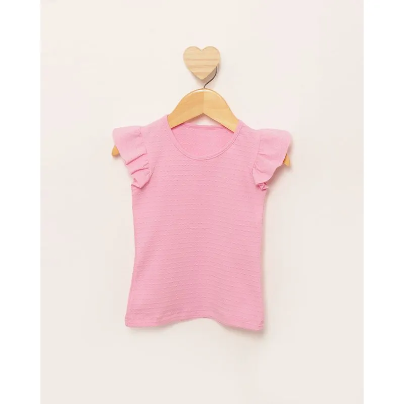 Blusa Bebê Texturizada Manga Curta Babado Rosa 1