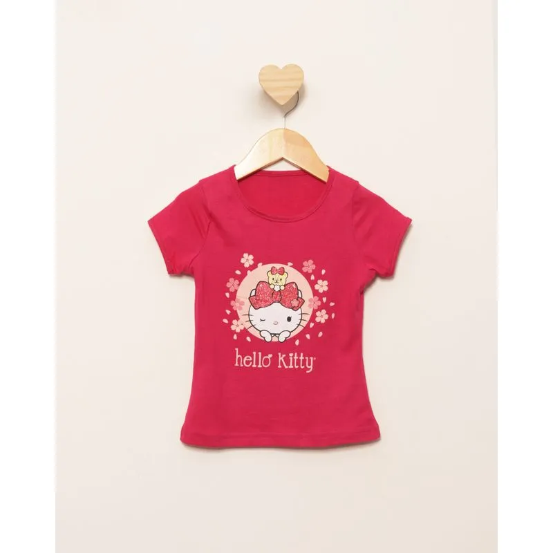 Camiseta Bebê Hello Kitty Manga Curta Rosa 1