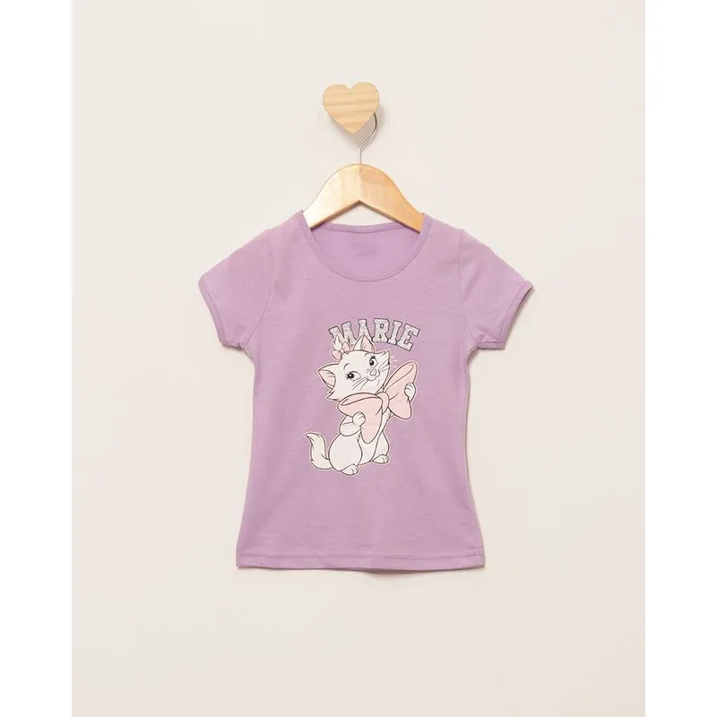 Camiseta Bebê Disney Marie Manga Curta Lilás 1