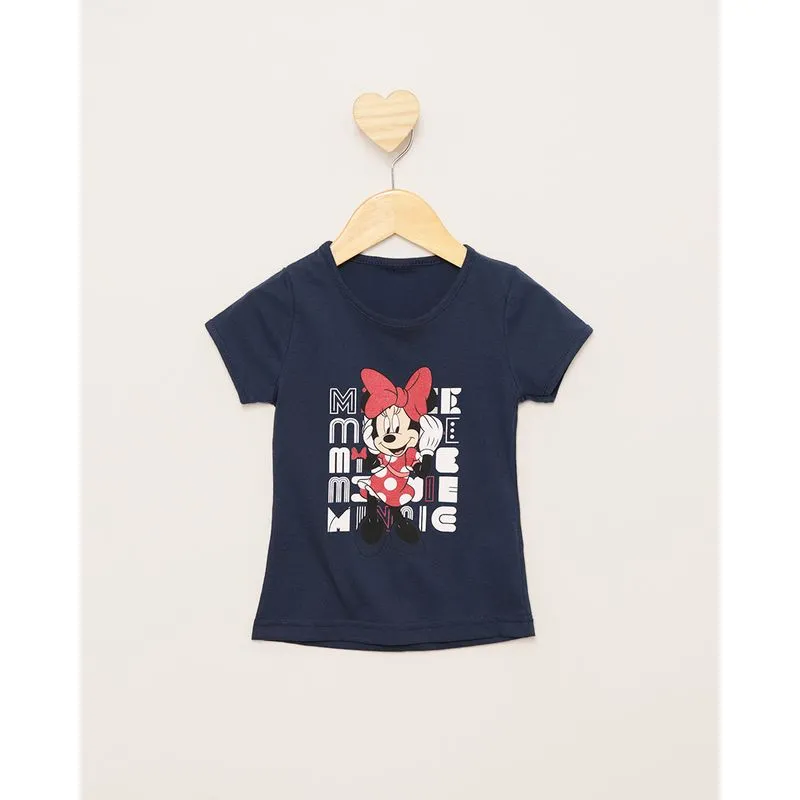Camiseta Bebê Disney Minnie Manga Curta Marinho 3