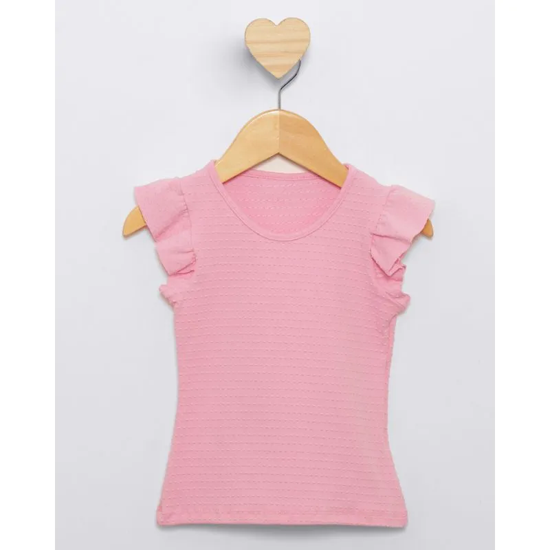 Blusa Bebê Texturizada Manga Curta Babado Rosa Claro 2