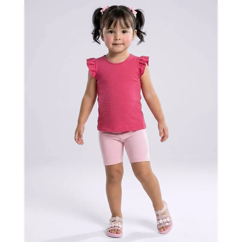 Blusa Bebê Texturizada Manga Curta Babado Rosa 2