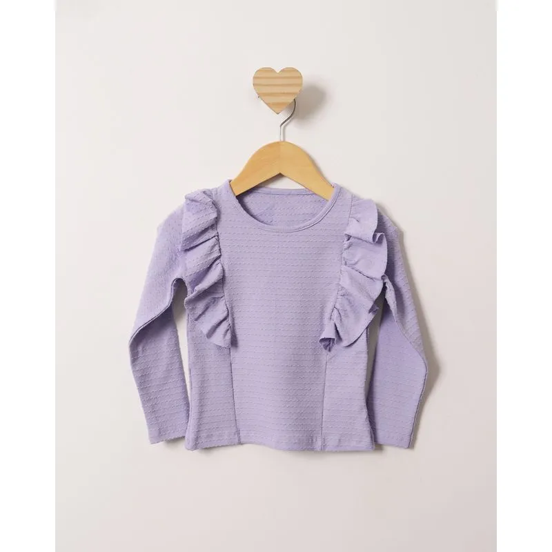 Blusa Bebê Texturizada Manga Longa Com Recortes Babado Lilás 2