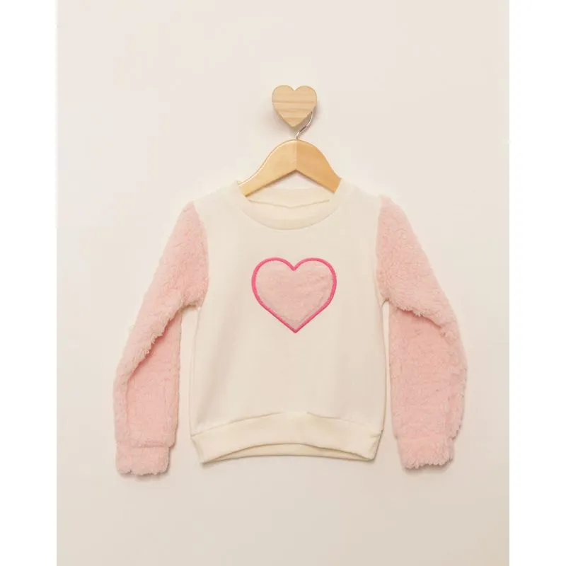 Blusão Moletom Bebê Peluciado Bordado Coração Manga Longa Off White 3