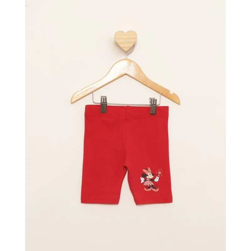 Bermuda Bebê Ciclista Disney Estampa Minnie Vermelha 2