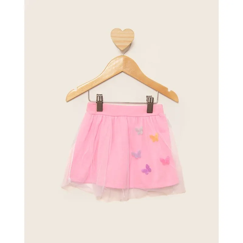 Saia Bebê Curta Tule Com Aplicação De Borboletas Rosa 1