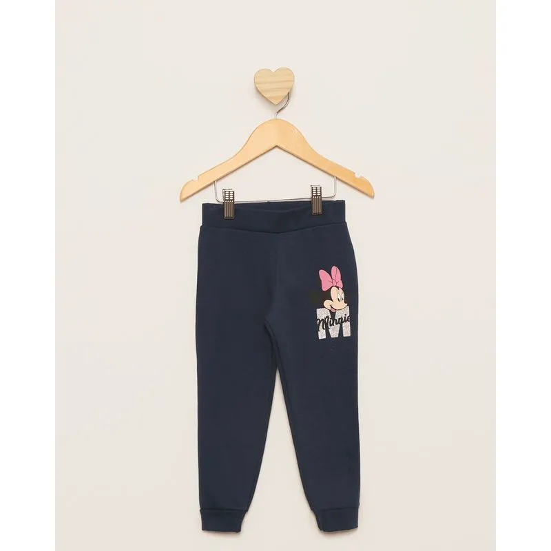 Calça Moletom Bebê Peluciada Jogger Disney Minnie Marinho 3