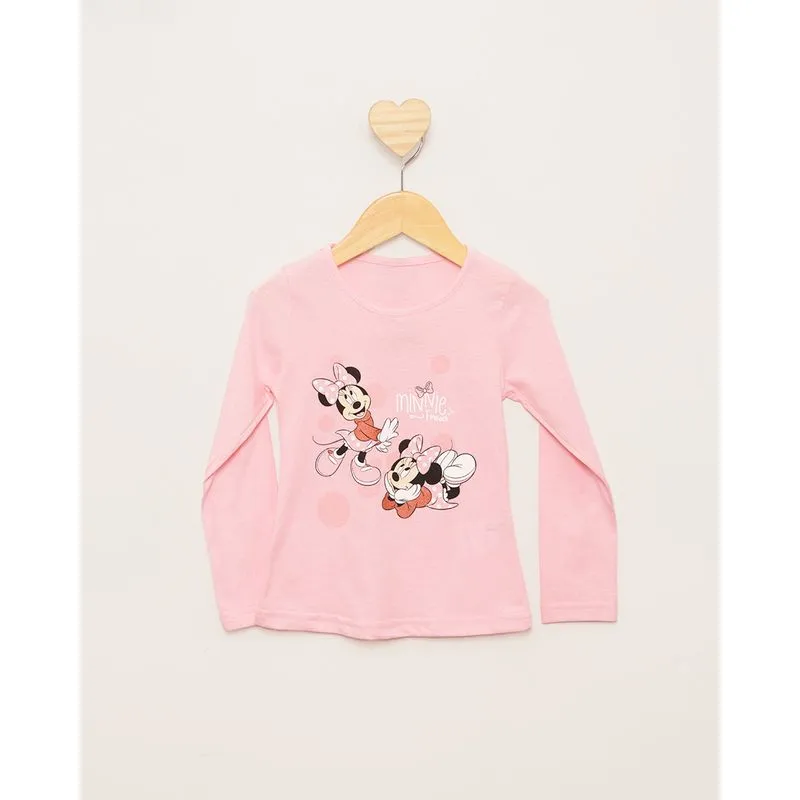 Camiseta Bebê Disney Minnie Manga Longa Rosa 1