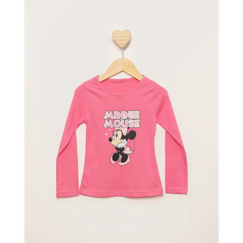 Camiseta Bebê Disney Minnie Glítter Manga Longa Rosa 3