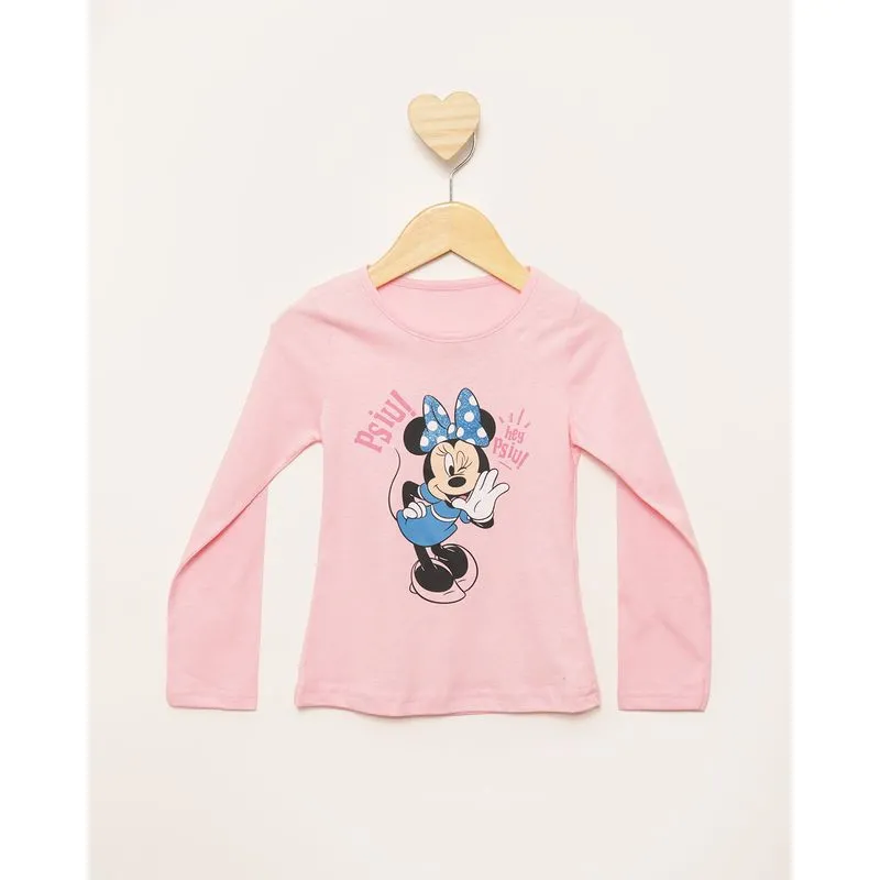 Camiseta Bebê Disney Minnie Manga Longa Rosa 2