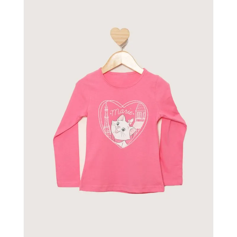 Camiseta Bebê Disney Marie Manga Longa Rosa 1