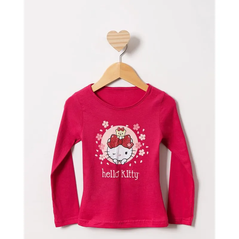 Camiseta Bebê Hello Kitty Manga Longa Rosa 2