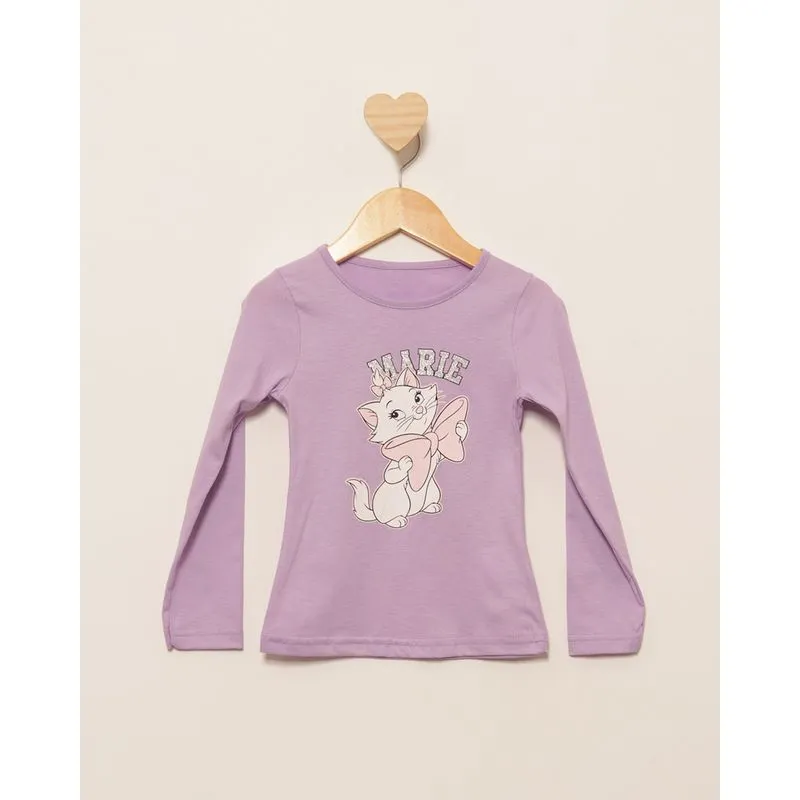 Camiseta Bebê Disney Marie Manga Longa Lilás 1