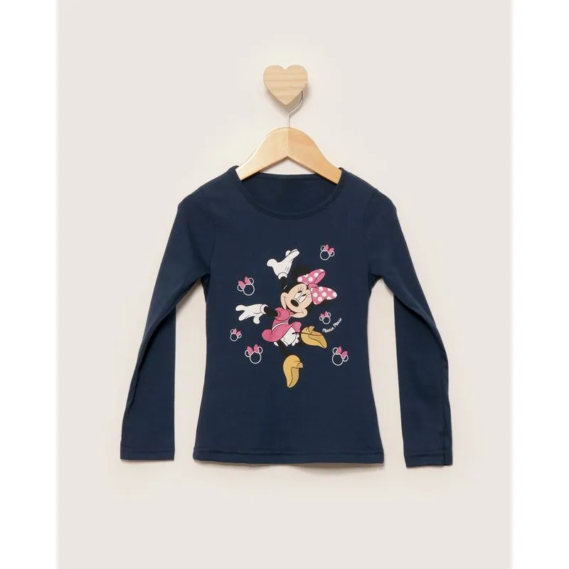 Camiseta Bebê Disney Minnie Manga Longa Marinho 3