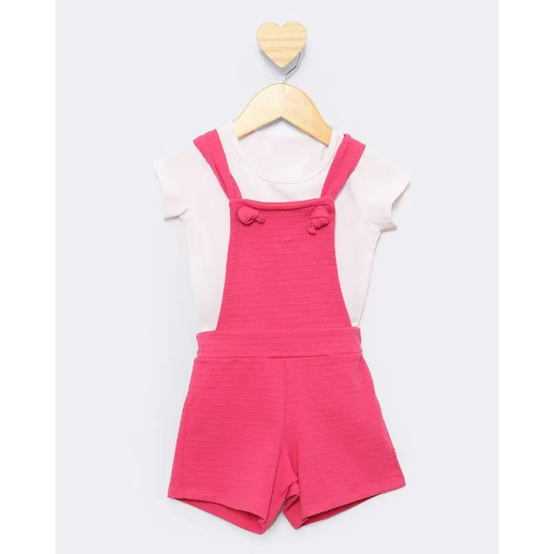 Conjunto Jardineira Bebê Curto Texturizado Rosa 3