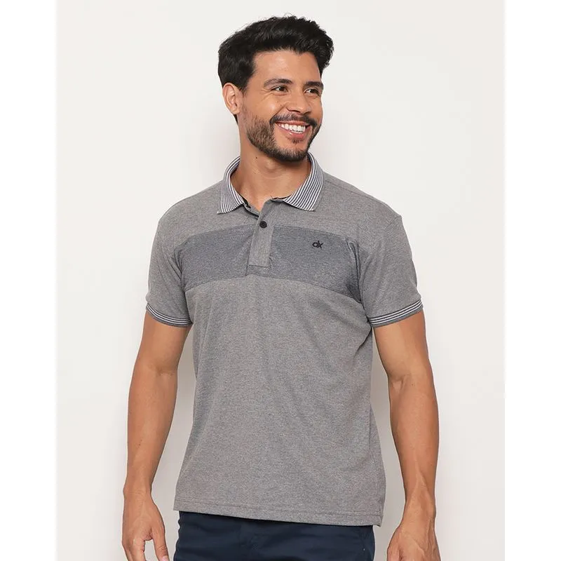 Camisa Polo Masculina Piquet Com Recortes Manga Curta Cinza M