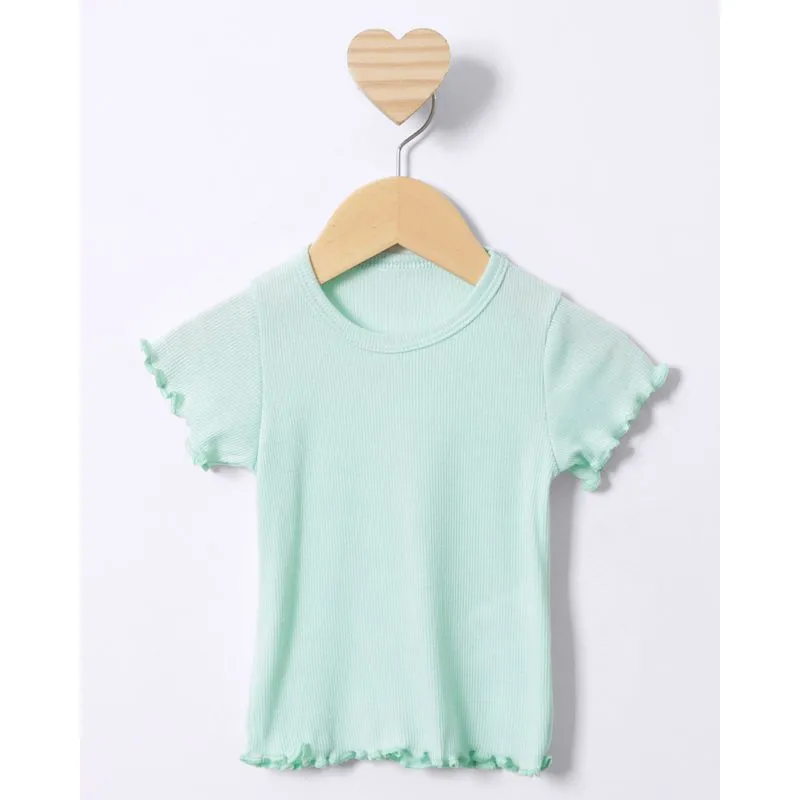 Blusa Bebê Manga Curta Canelada Frufru Verde 2