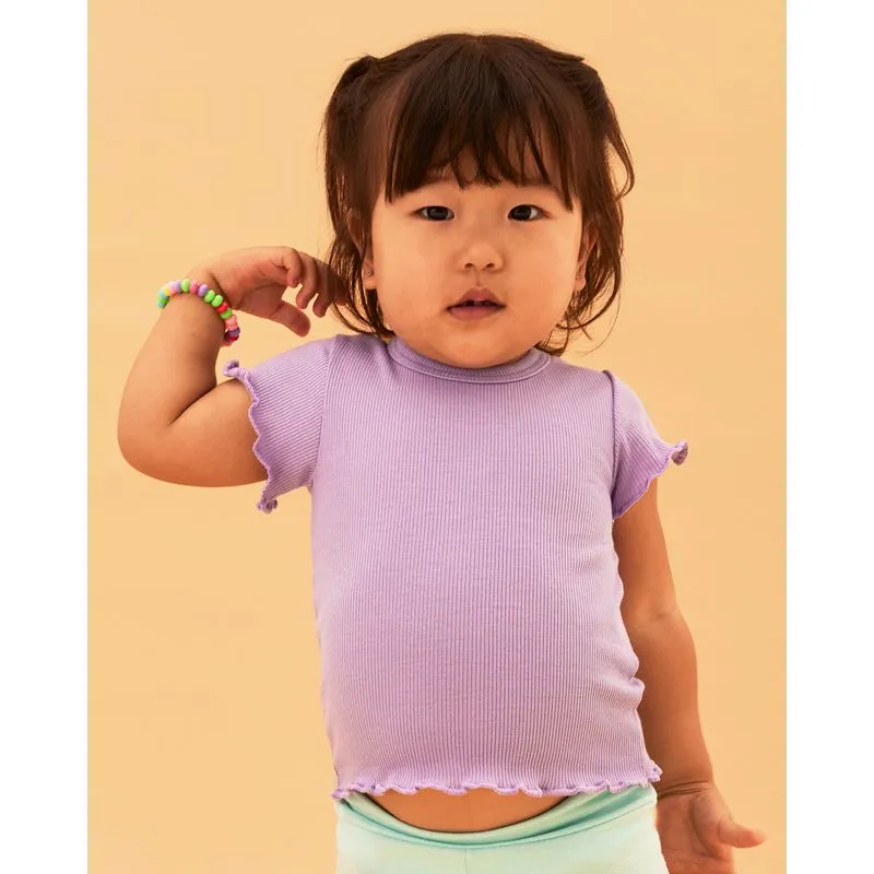 Blusa Bebê Manga Curta Canelada Frufru Lilás 1