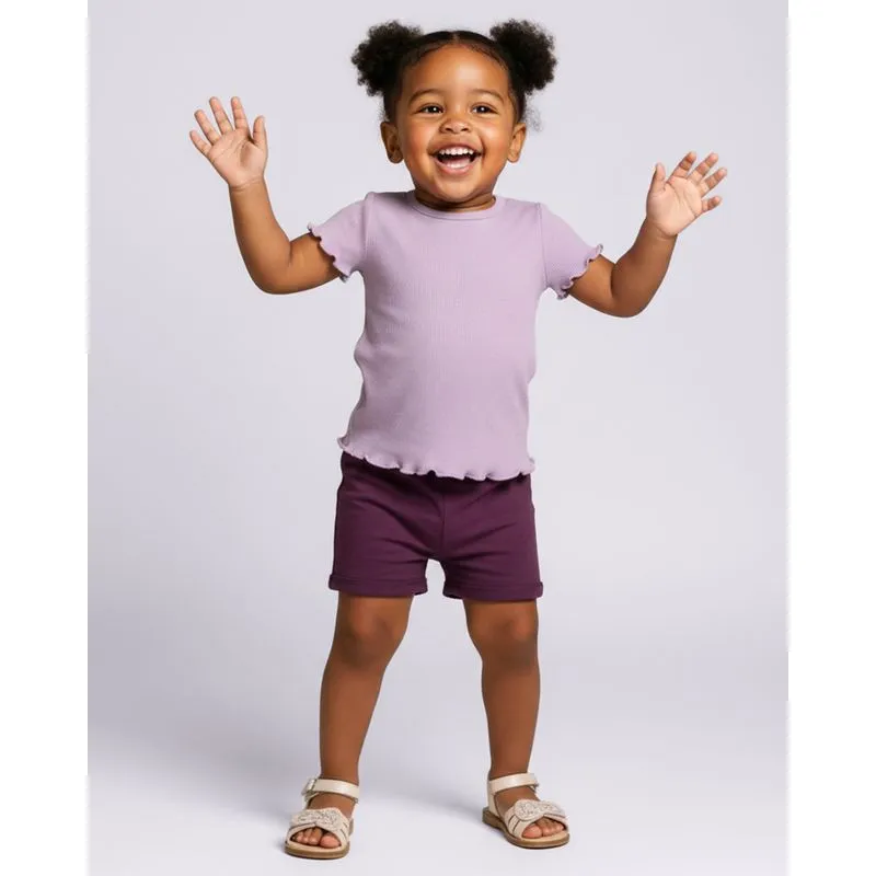Blusa Bebê Manga Curta Canelada Frufru Lilás 3