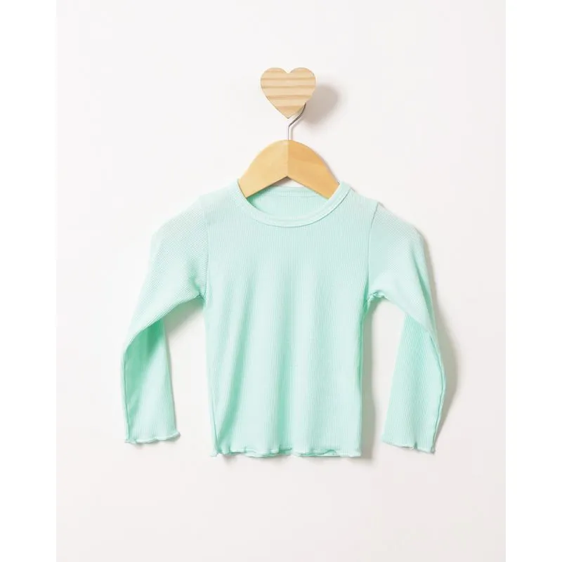 Blusa Bebê Manga Longa Canelada Frufru Verde 1