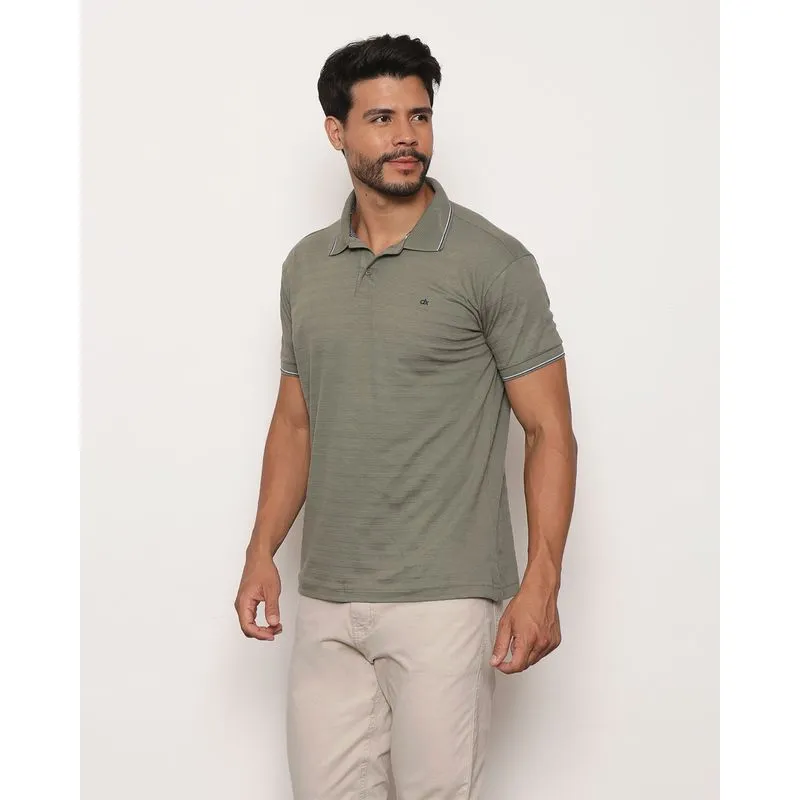 Camisa Polo Masculina Texturizada Manga Curta Verde P