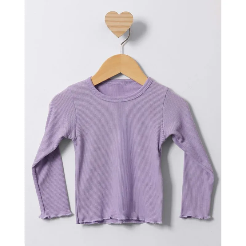 Blusa Bebê Manga Longa Canelada Frufru Lilás 2