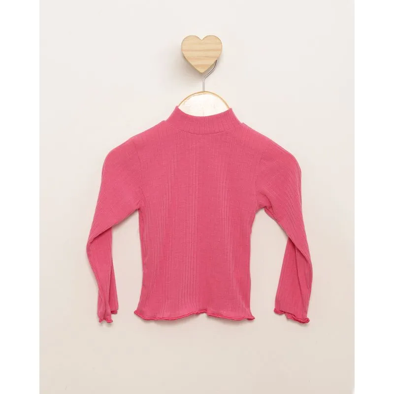 Blusa Bebê Manga Longa Canelada Gola Alta Rosa 3