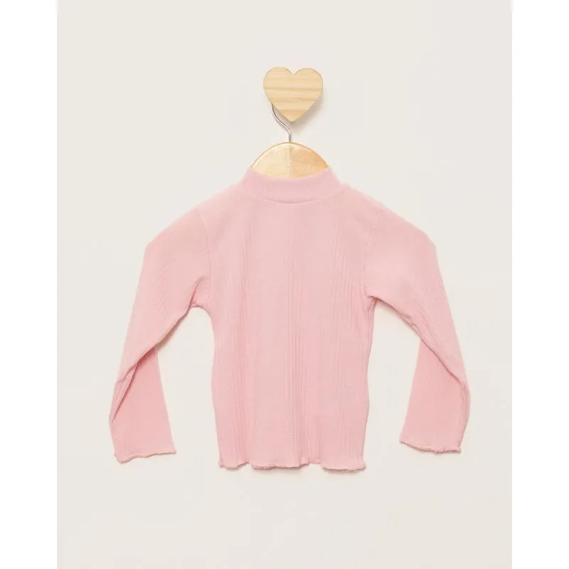 Blusa Bebê Manga Longa Canelada Gola Alta Rosa 2