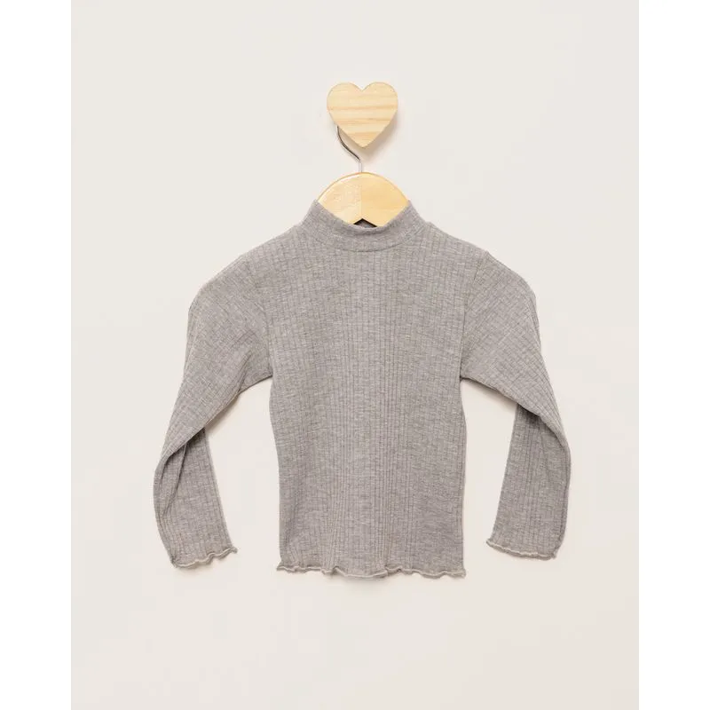 Blusa Bebê Manga Longa Canelada Gola Alta Cinza 1