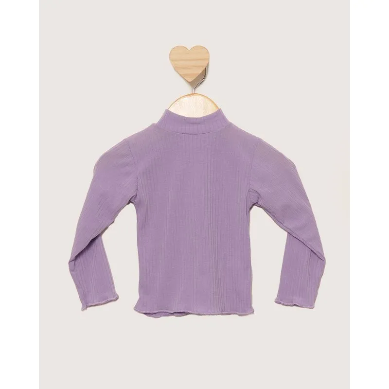Blusa Bebê Manga Longa Canelada Frufru Lilás 3