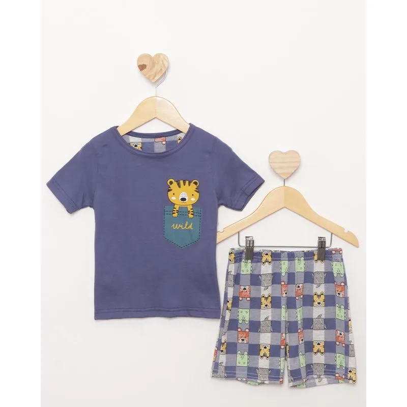Pijama Bebê Curto Estampa Tigrinho Azul 2