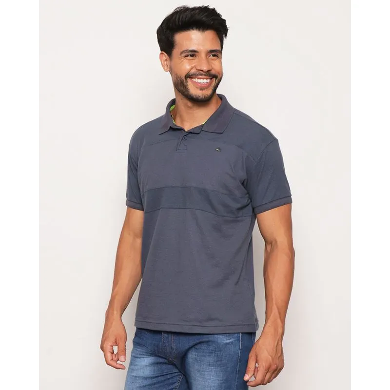 Camisa Polo Masculina Texturizada Com Recorte Manga Curta Cinza P