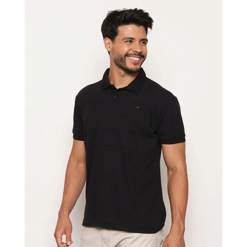 Camisa Polo Masculina Texturizada Com Recorte Manga Curta Preta P